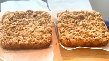 Two Rhubarb coffee cakes on the table