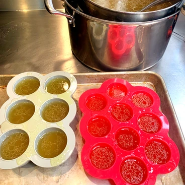 Broth being frozen in molds