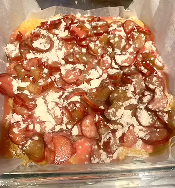 Rhubarb coffee cake put together 